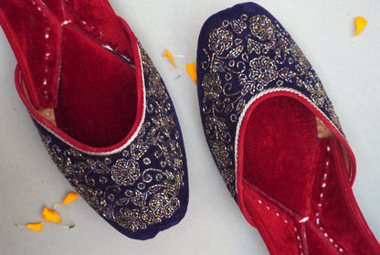 Handcrafted Punjabi Juttis with Velvet &amp; Embroidery