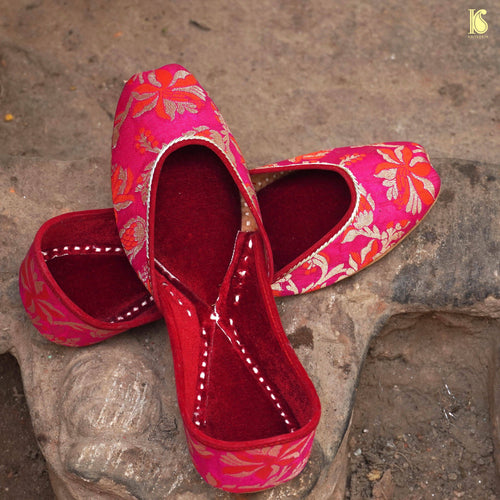 Handcrafted Pink Punjabi Jutti with Velvet & Banarasi Brocade