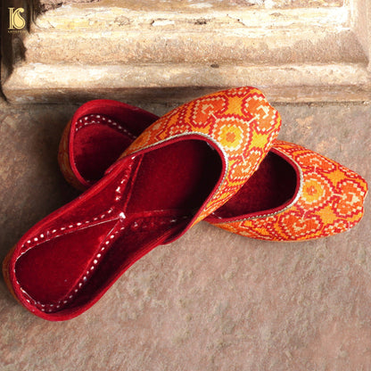 Handcrafted Punjabi Juttis with Velvet &amp; Banarasi Fabric