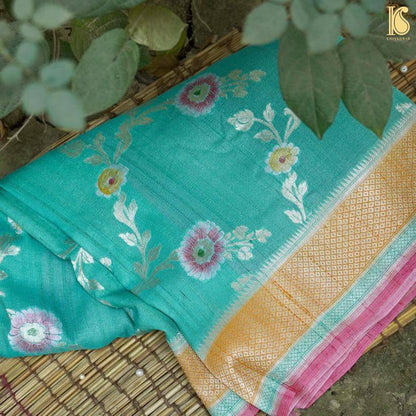 Green Pure Tussar Silk Handloom Banarasi Saree