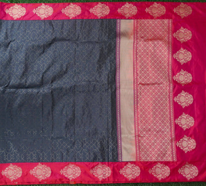Katan Silk Tanchui Handloom Banarasi Grey Saree