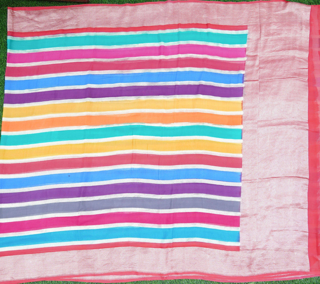 Georgette Handloom Stripes Banarasi Rangkat Saree