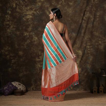 Pure Georgette Handloom Stripes Banarasi Saree - Khinkhwab