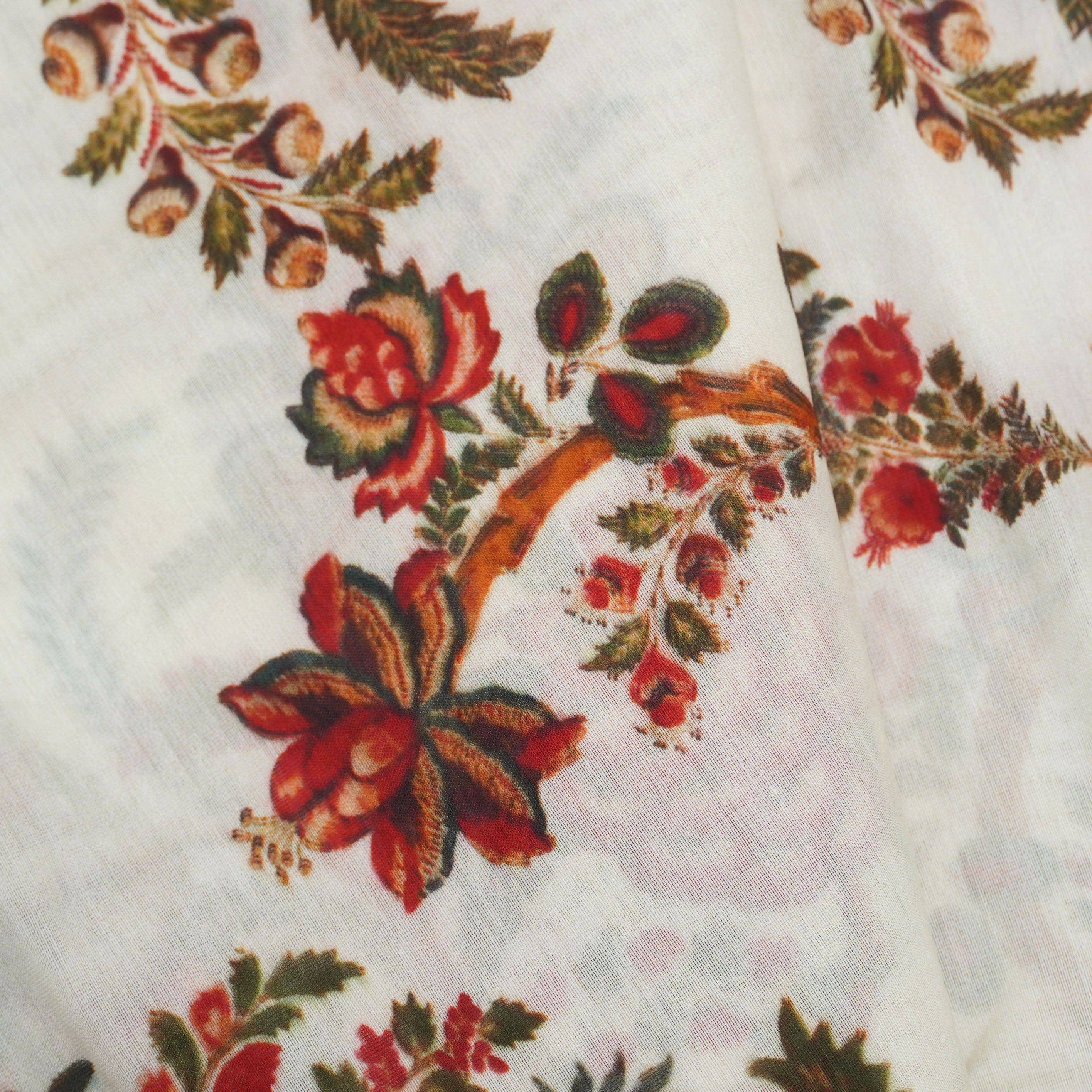 White Pure Chanderi Silk Print Fabric