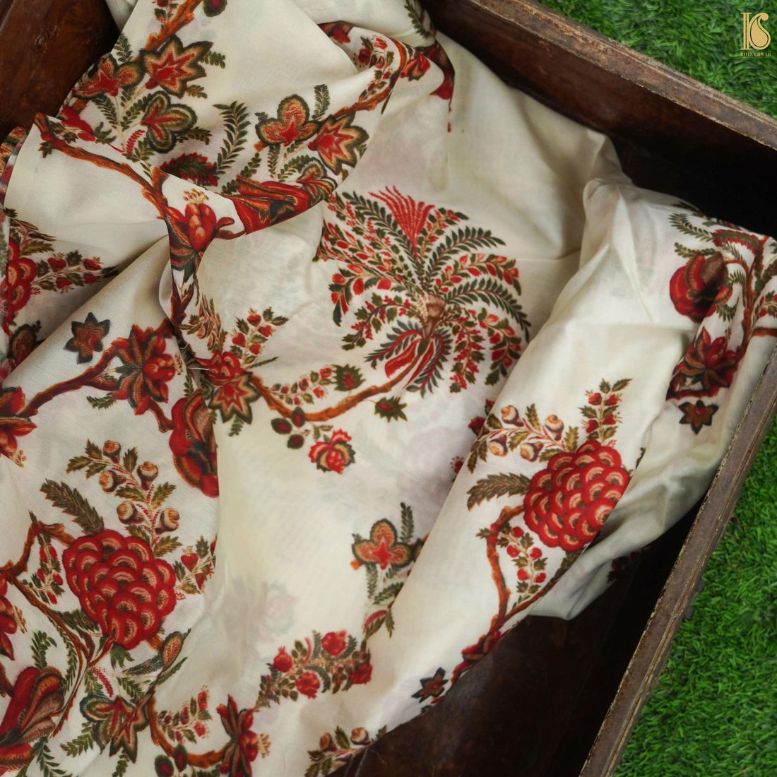 White Pure Chanderi Silk Print Fabric