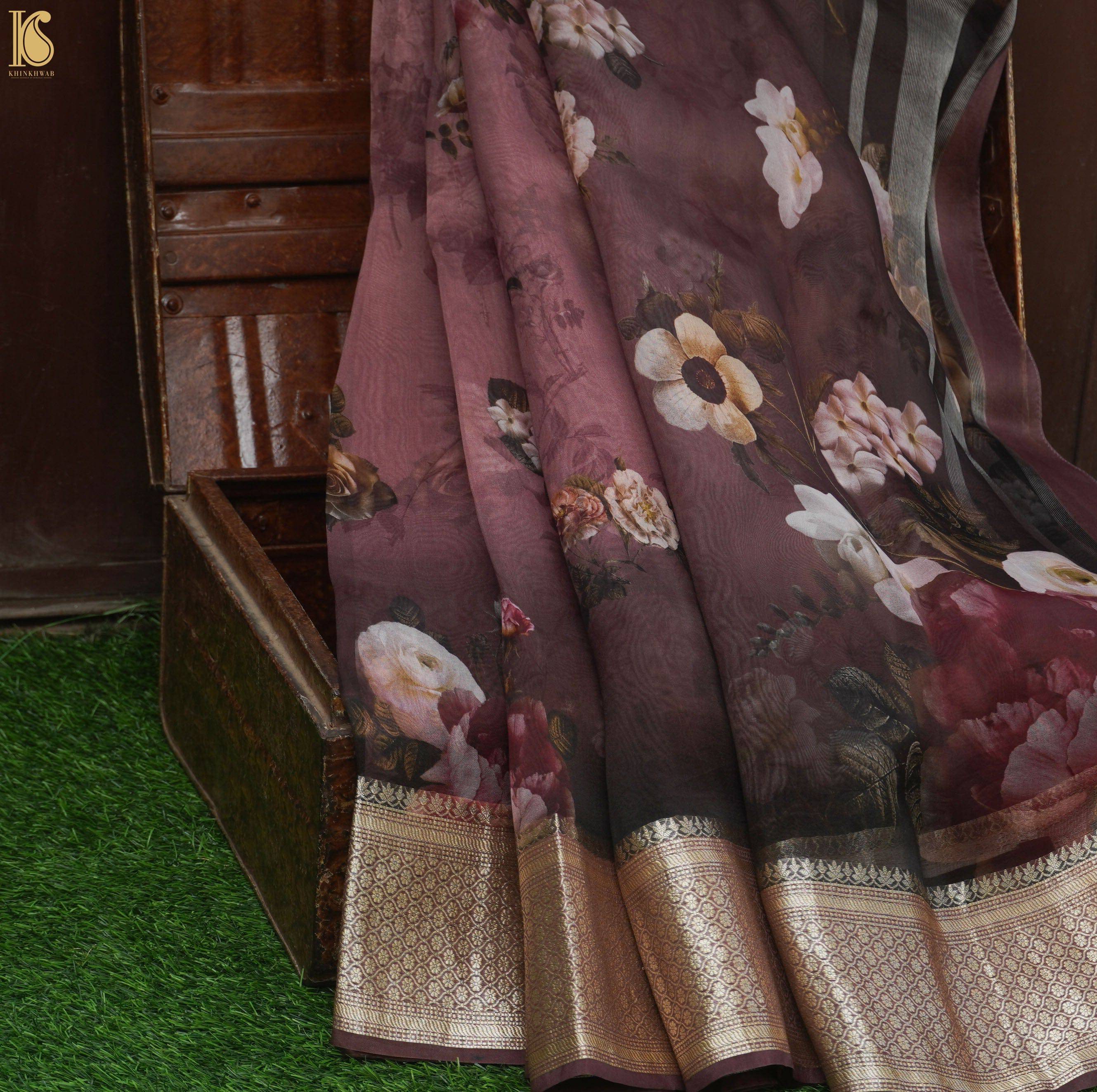 Unleash the Glam with the Banarasi Copper Zari Wine Silk Saree – YNF