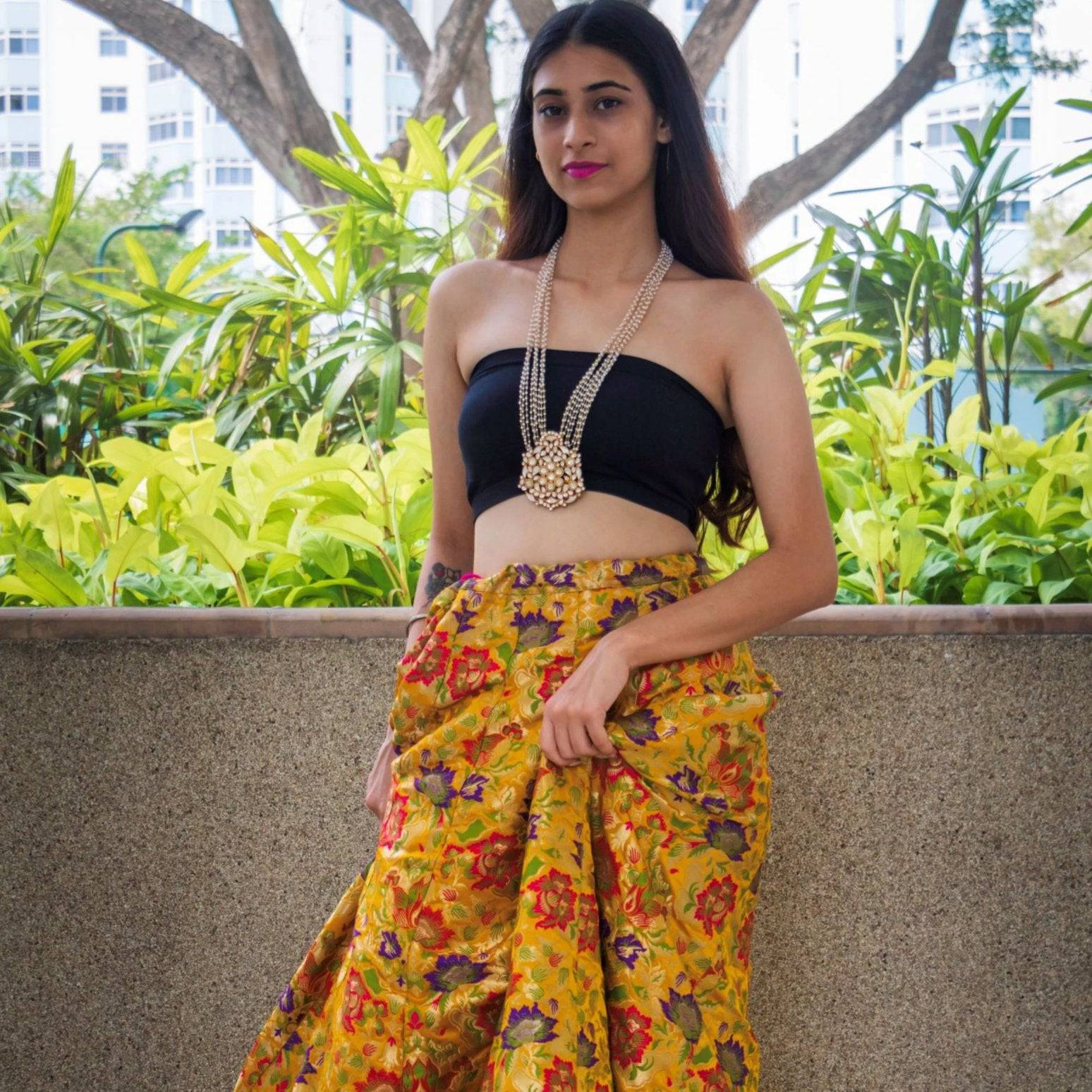 Yellow Kimkhab Banarasi Silk Stitched Lehenga Skirt