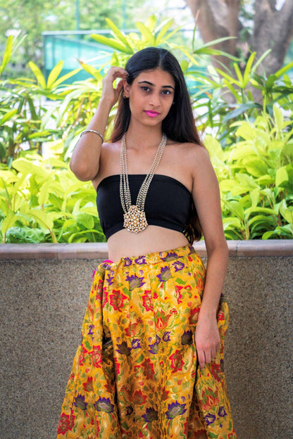 Yellow Kimkhab Banarasi Silk Stitched Lehenga Skirt