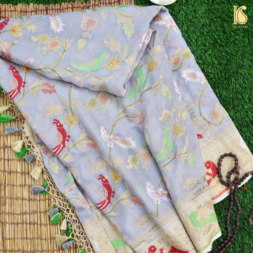 Banarasi Georgette Grey Birds Dupatta