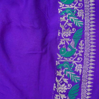 Birds of Paradise : Red &amp; Purple Pure Georgette Banarasi Saree
