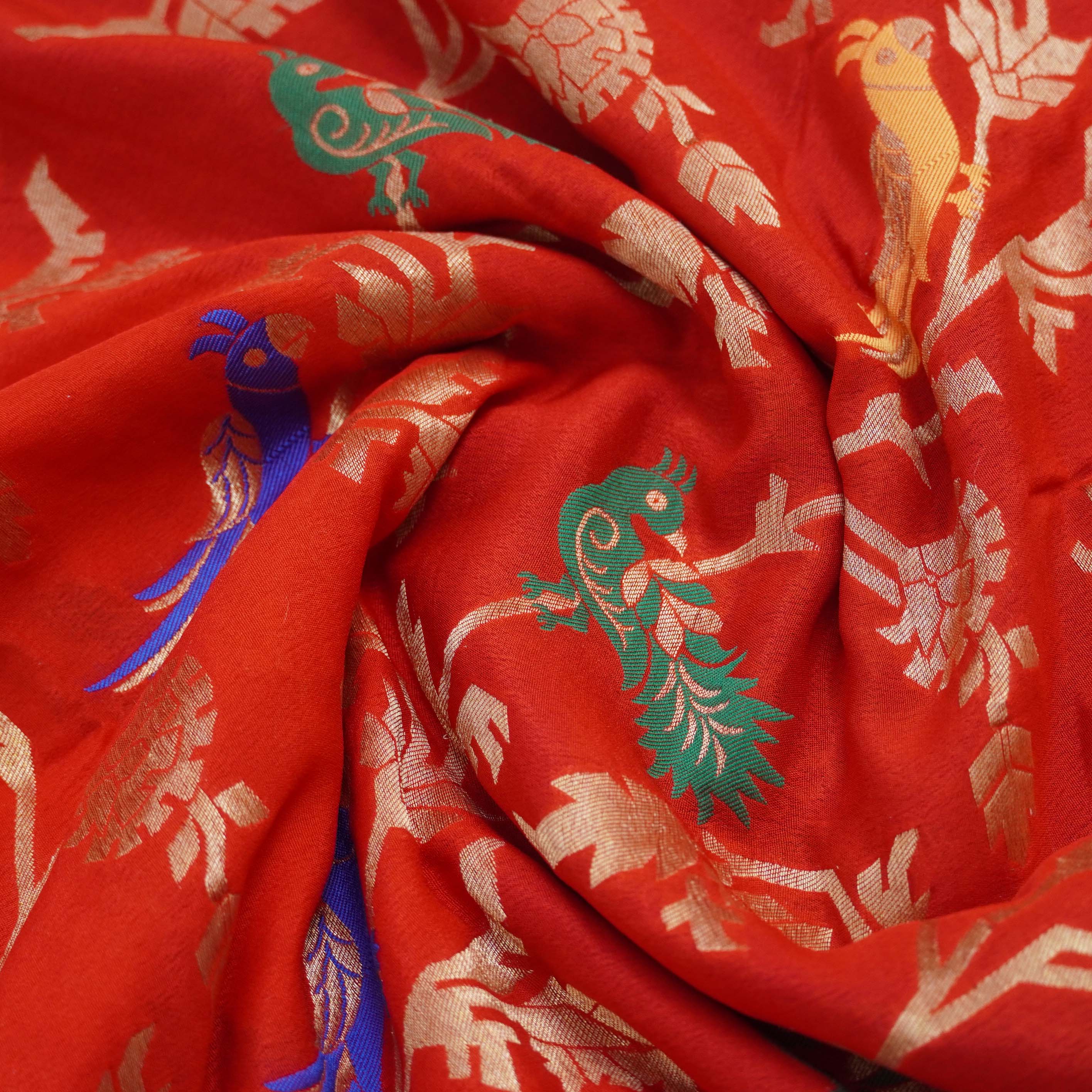 Red Pure Georgette Banarasi Saree - Gold zari — The Handlooms