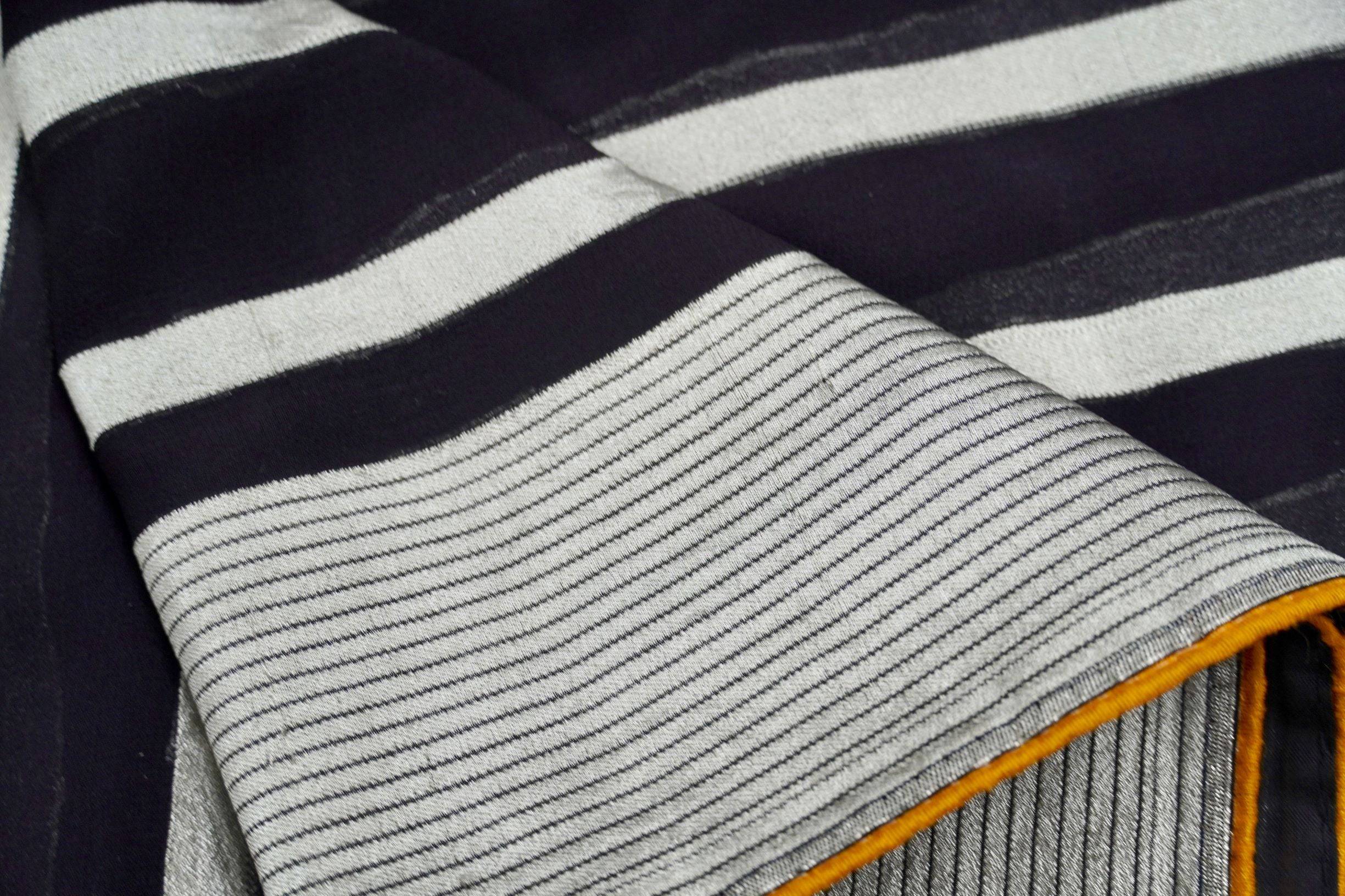 Black Pure Georgette Handloom Stripes Banarasi Saree
