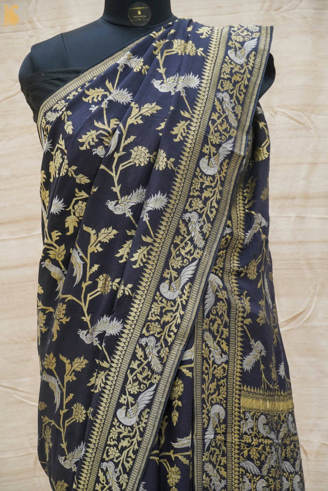 Georgette Black Birds of Paradise Banarasi Saree