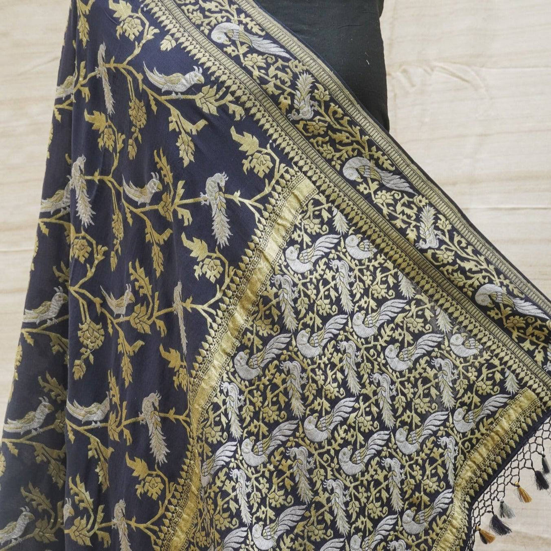 Georgette Black Birds of Paradise Banarasi Saree