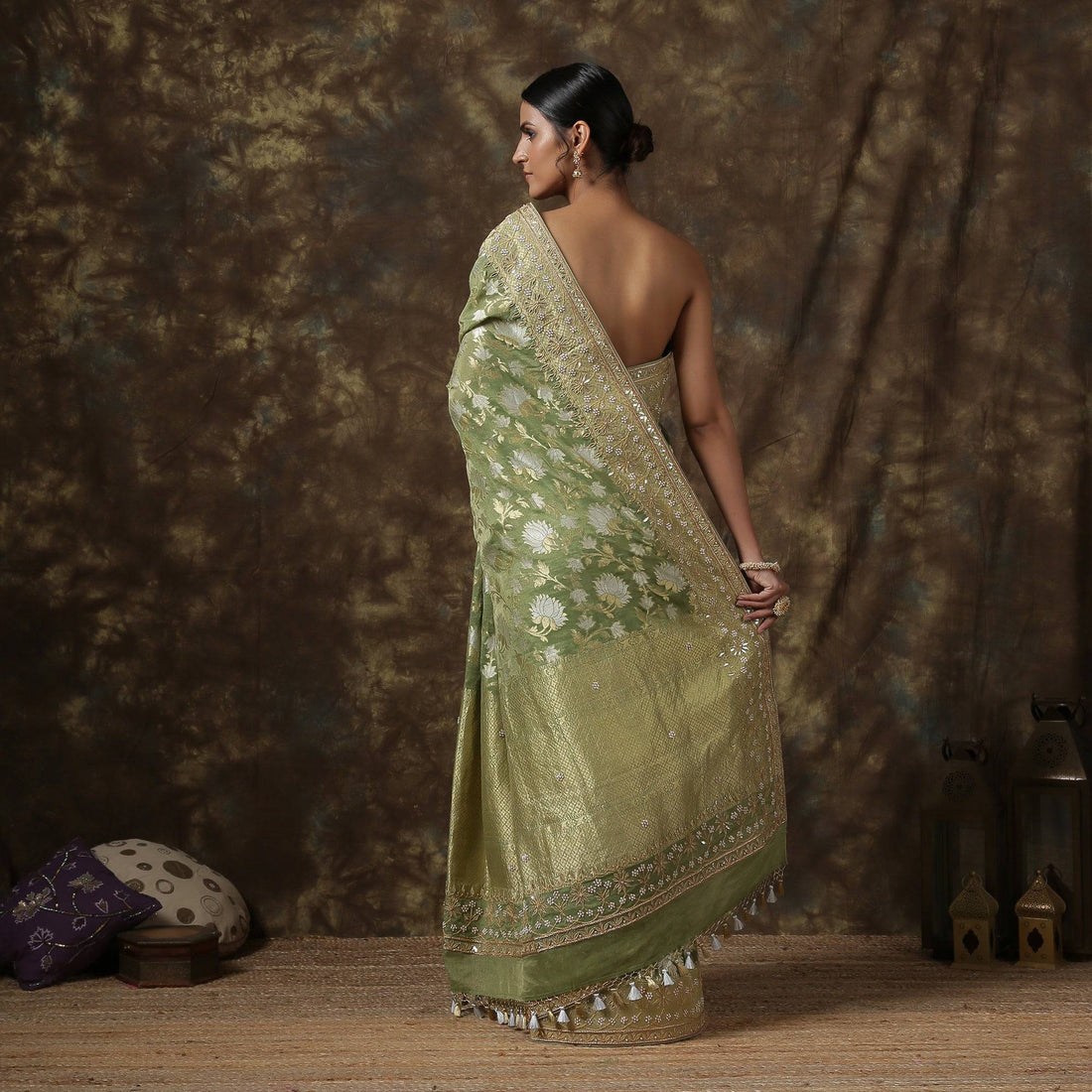 Handwoven Pure Georgette by Tissue Banarasi Embroidery Saree