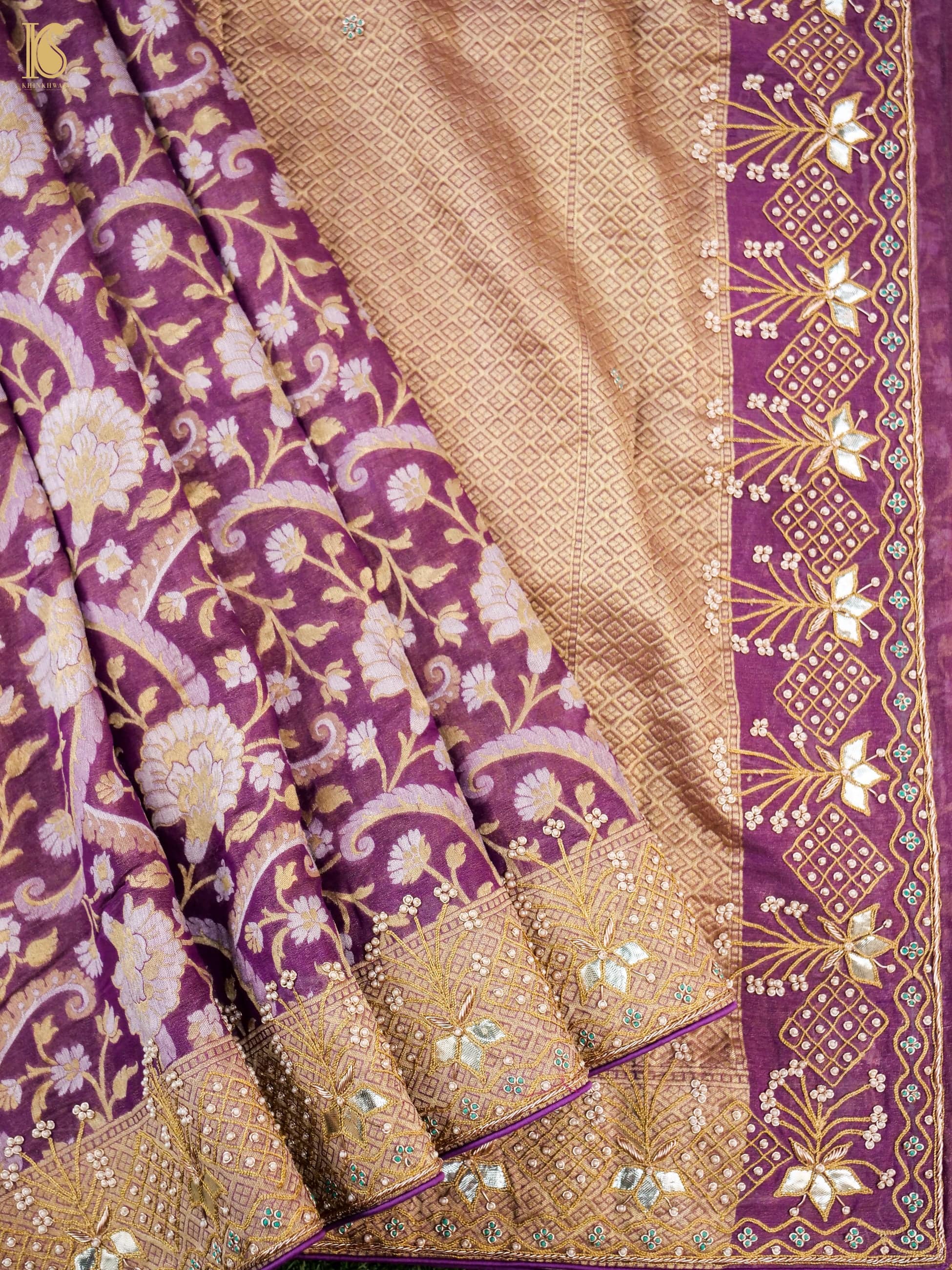 Handwoven Pure Georgette by Tissue  Banarasi Embroidery Saree