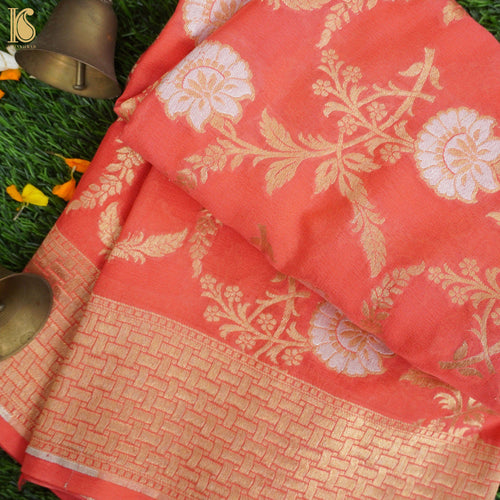 Orange Pure Georgette Handloom Banarasi Dupatta