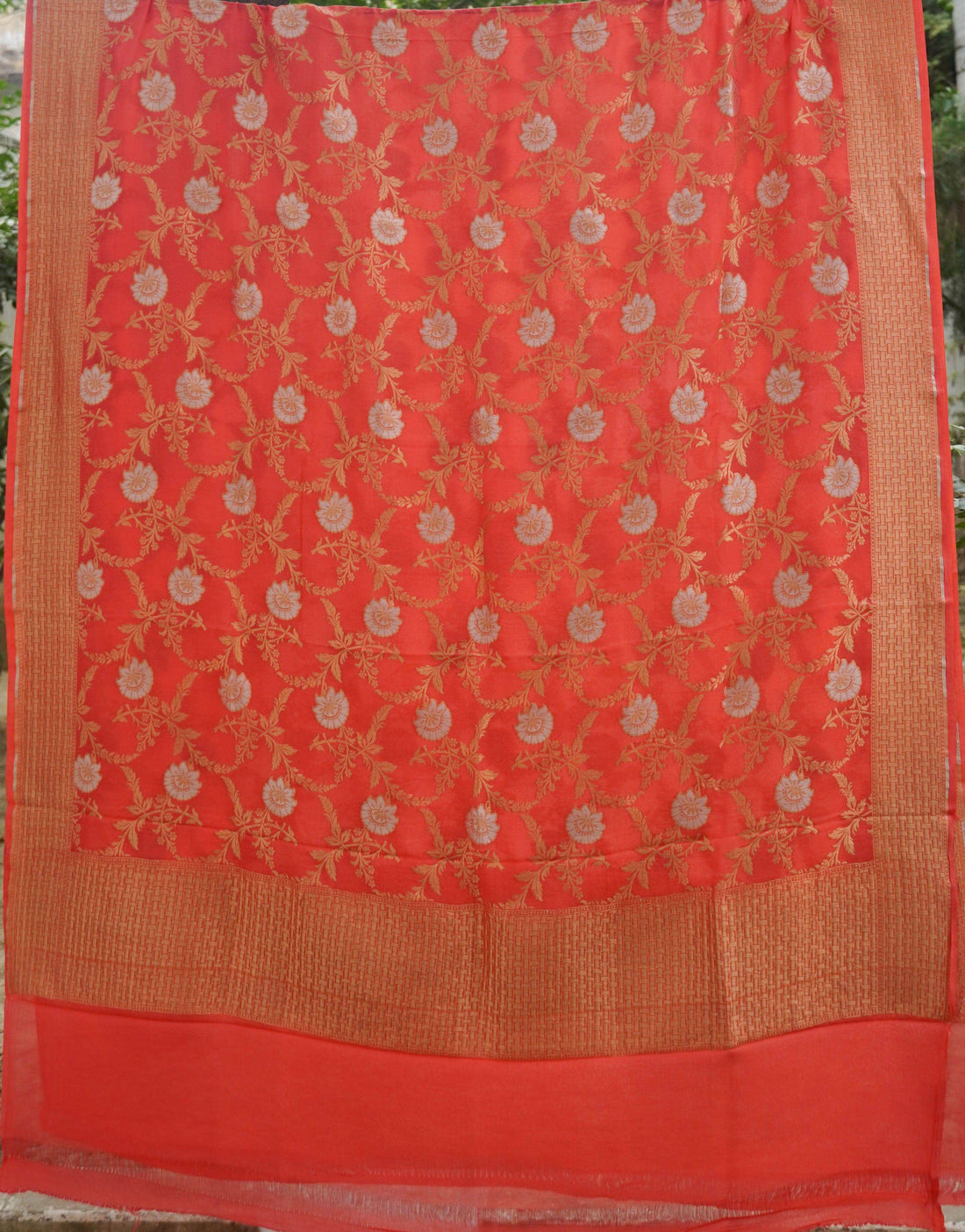 Orange Pure Georgette Handloom Banarasi Dupatta