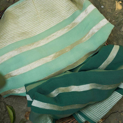 Preorder : Green Georgette Handloom Stripes Banarasi Saree