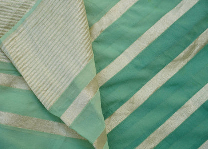 Preorder : Green Georgette Handloom Stripes Banarasi Saree