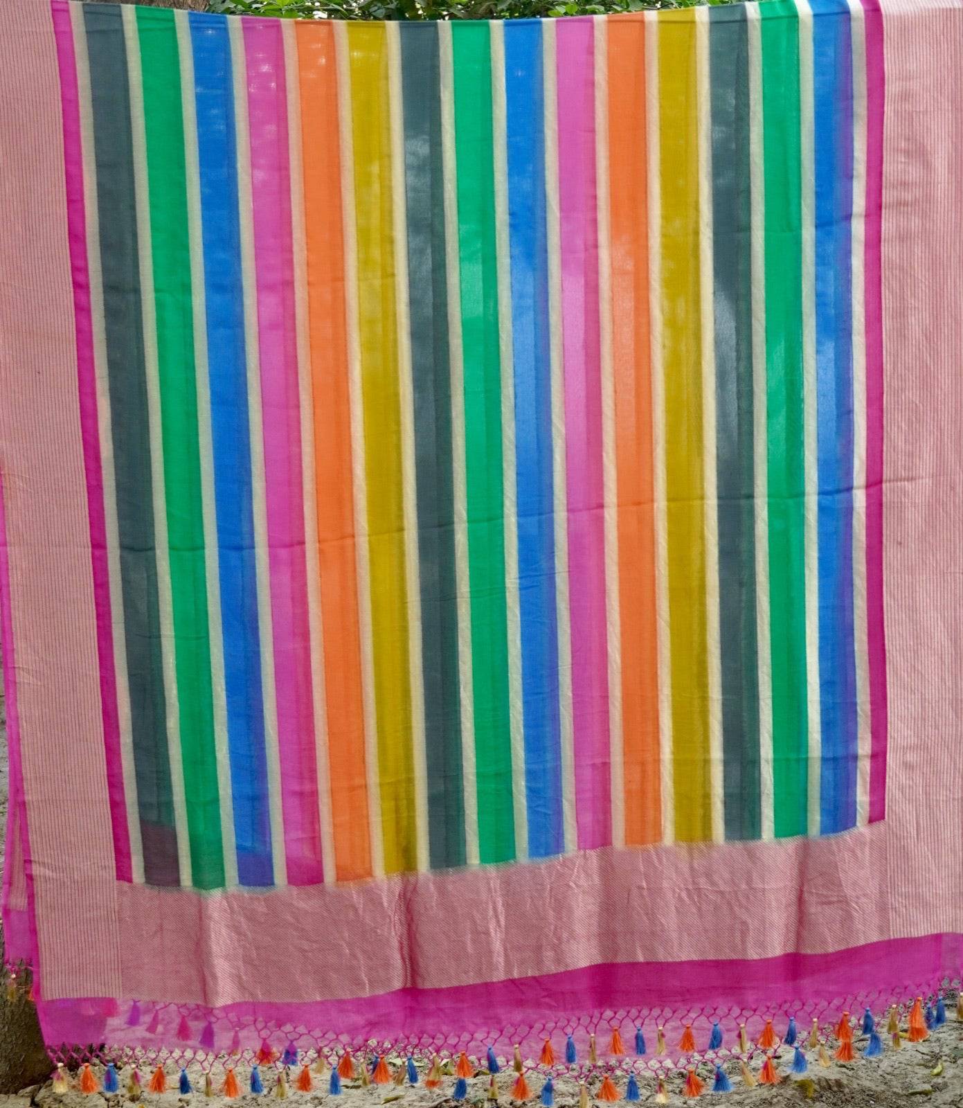 Preorder : Multicolor Rangkat Pure Georgette Handloom Banarasi Dupatta