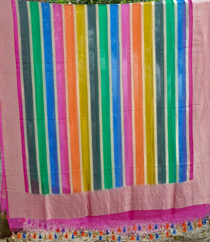 Preorder : Multicolor Rangkat Pure Georgette Handloom Banarasi Dupatta ...
