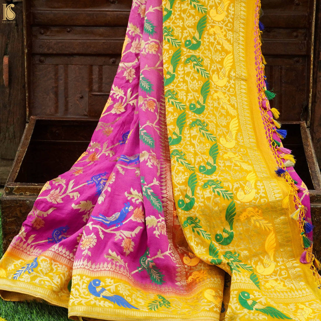 Georgette Birds of Paradise Tri Color Banarasi Saree