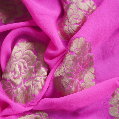 Pure Georgette Handloom Banarasi Pink Fabric