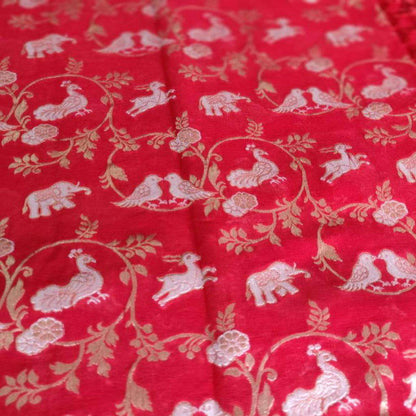 Red Pure Georgette Shikargah Handwoven Banarasi Dupatta