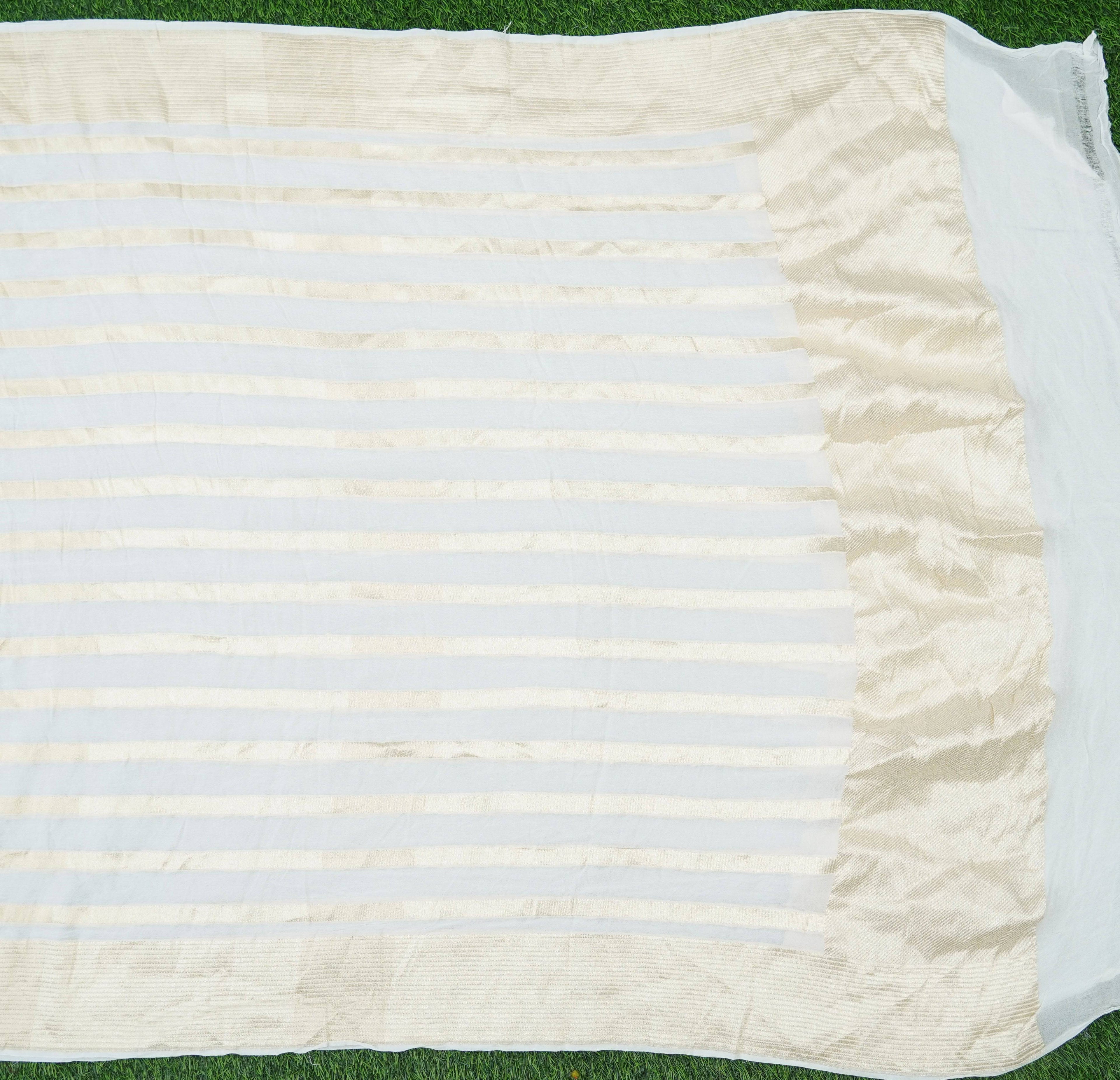 White Pure Georgette Handloom Banarasi Stripes Dupatta