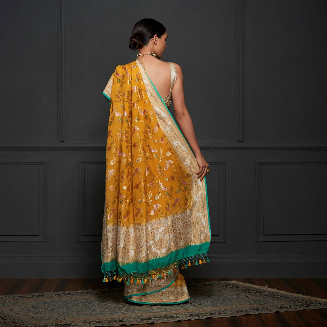 Yellow Georgette Handloom Banarasi Birds of Paradise Saree