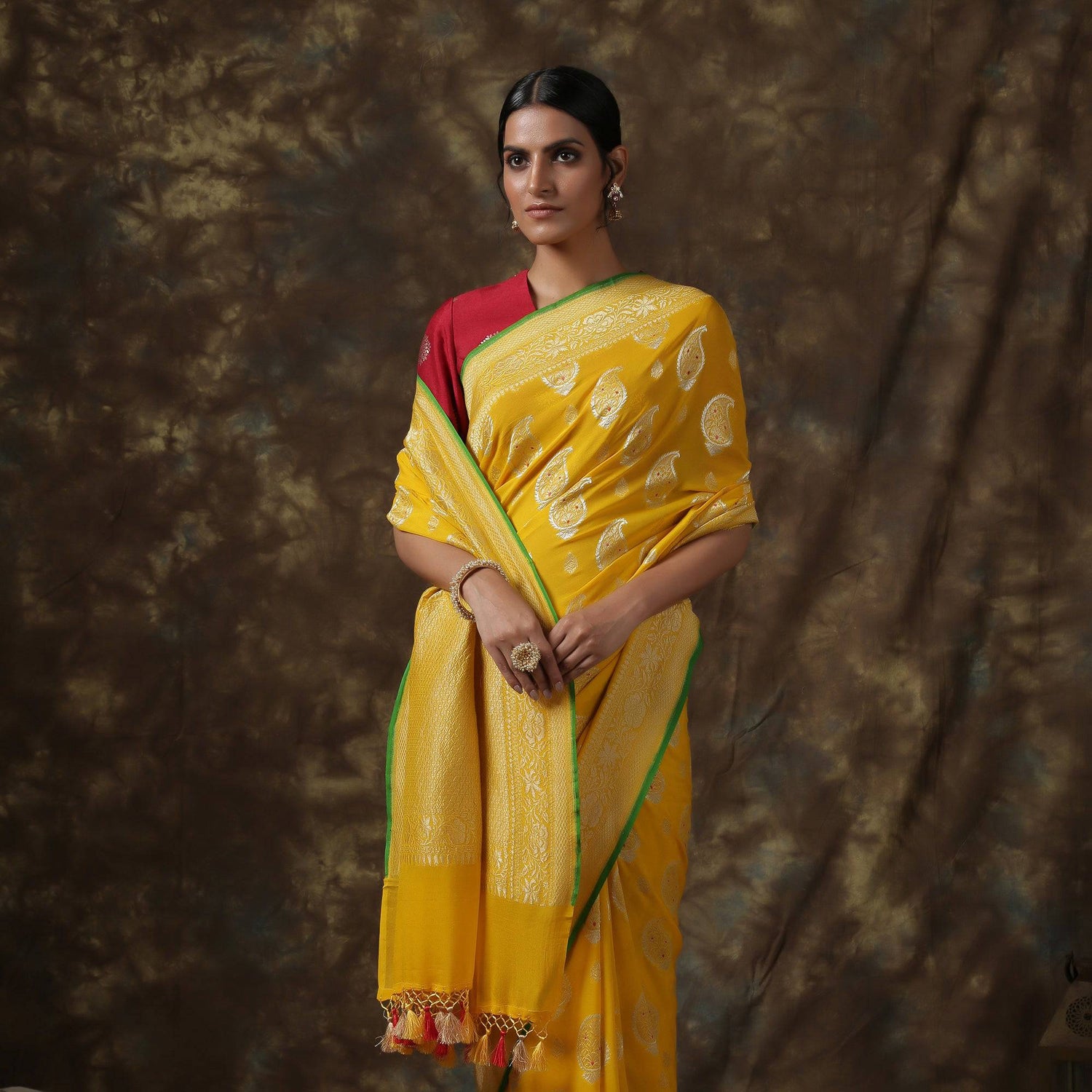 Yellow Georgette Handloom Banarasi Saree