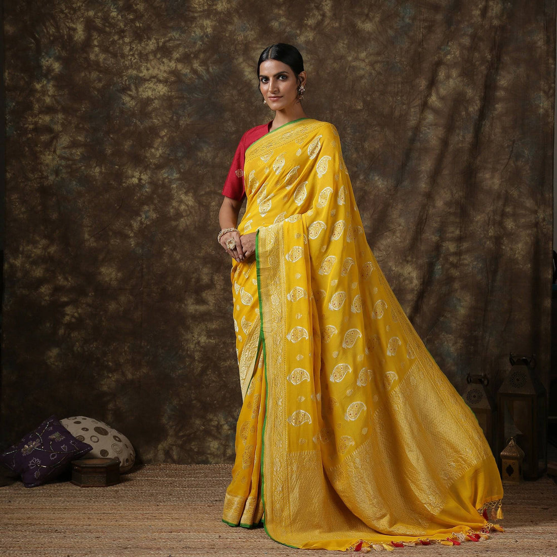 Yellow Georgette Handloom Banarasi Saree