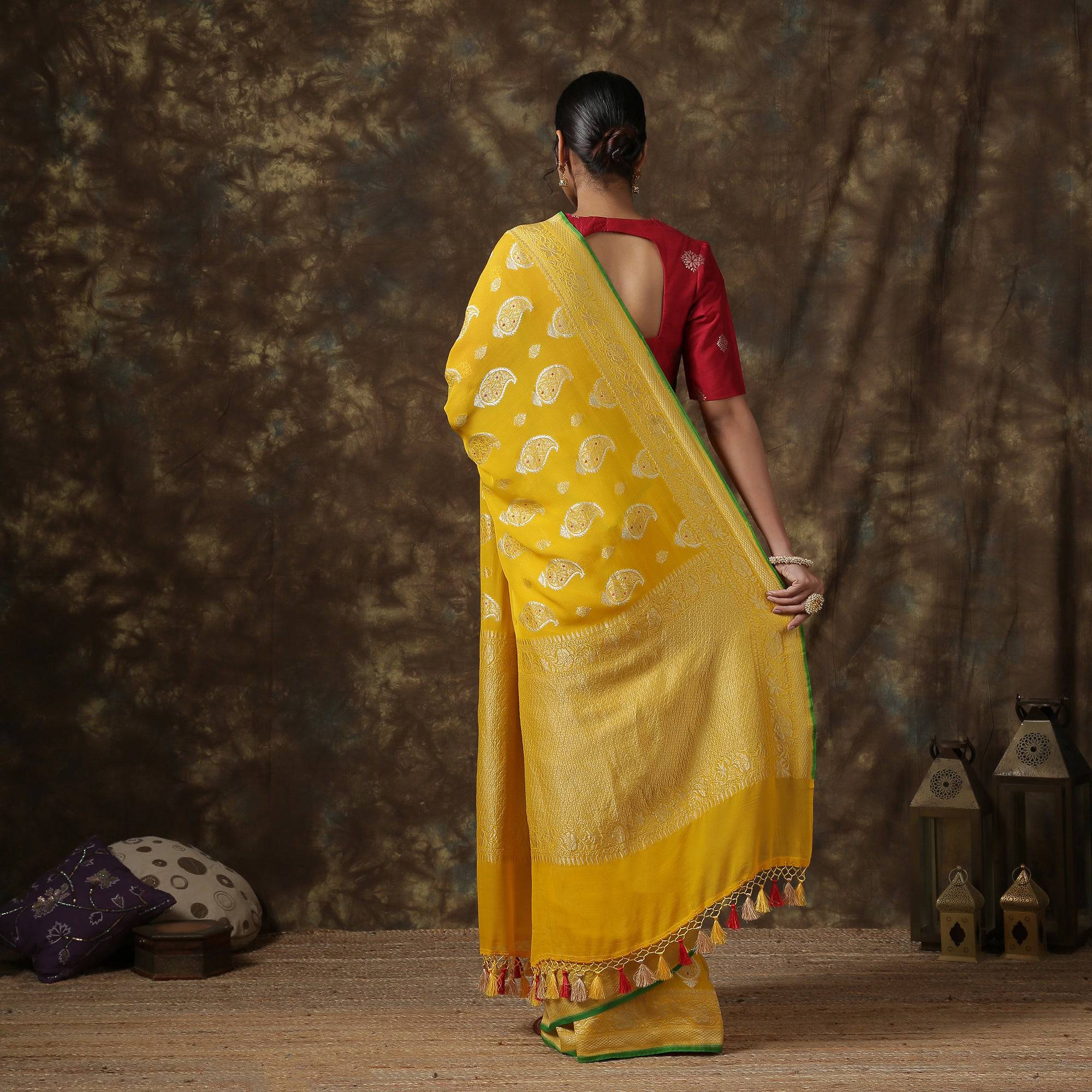 Buy Yellow Weaving Banarasi Tissue Saree Online