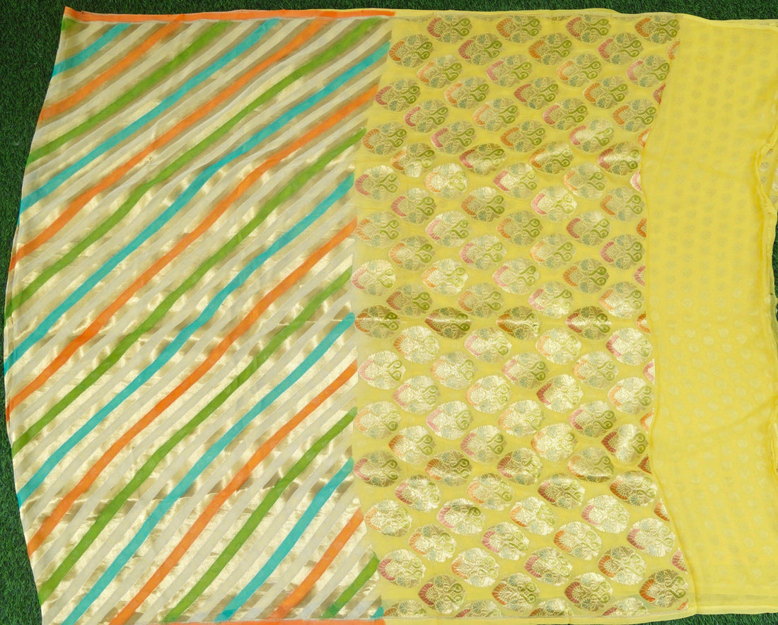 Yellow Stripes Chiffon Georgette Handloom Banarasi Saree