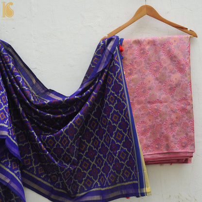 Baby Pink Pure Banarasi Silk Handwoven Tanchui Kurta Fabric