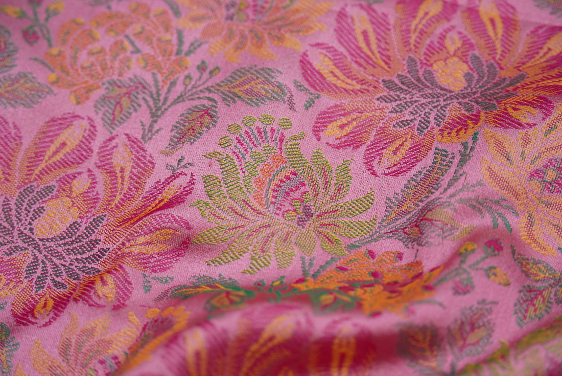 Handloom Banarasi Tanchoi Silk Dahlia Fabric