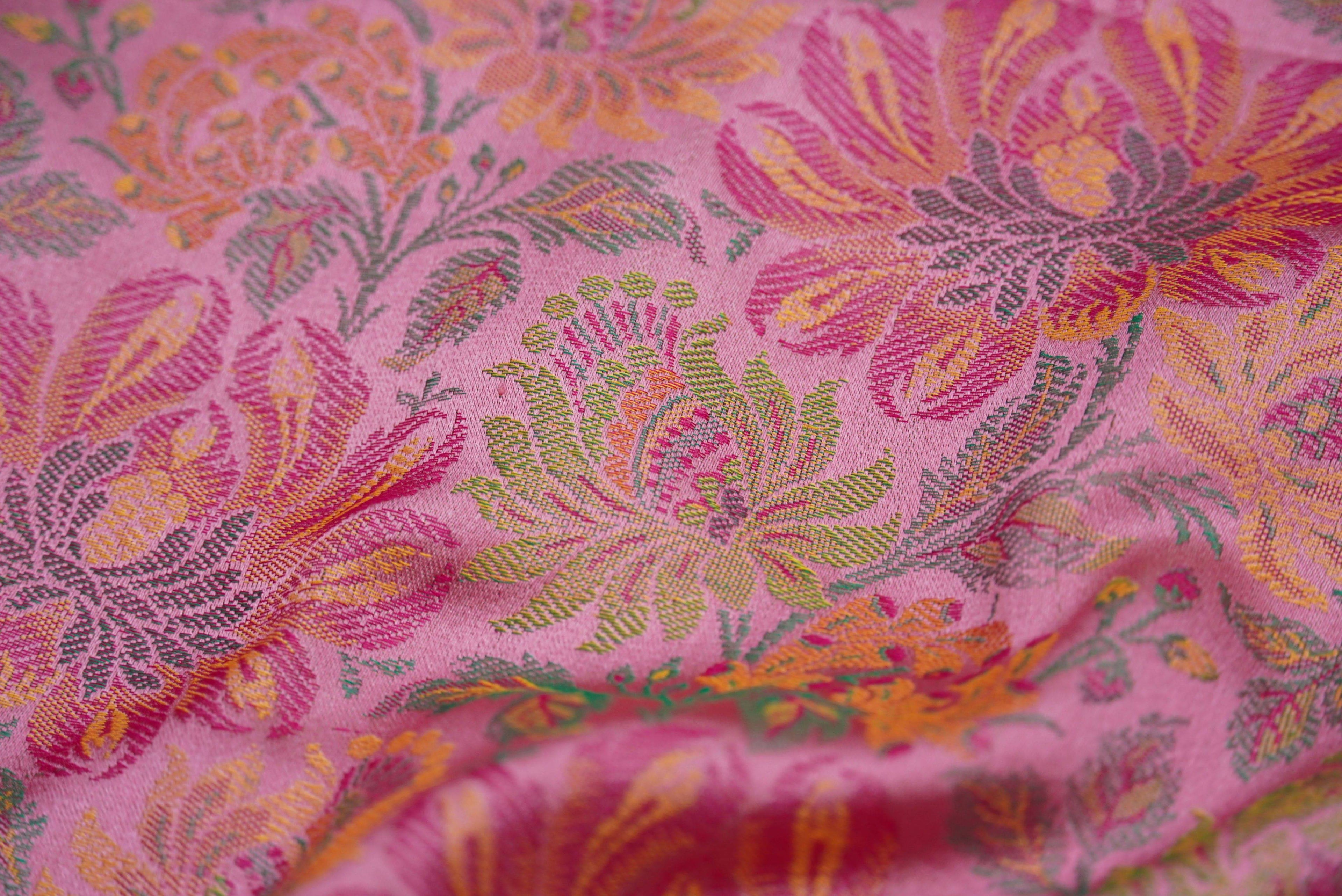 Baby Pink Pure Banarasi Silk Handwoven Tanchui Kurta Fabric
