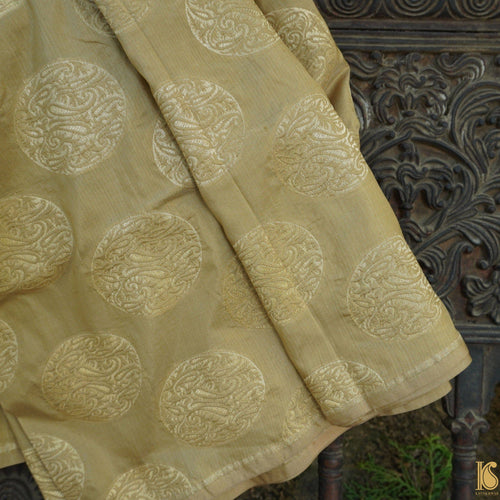 Beige Pure Katan Silk Banarasi Fabric