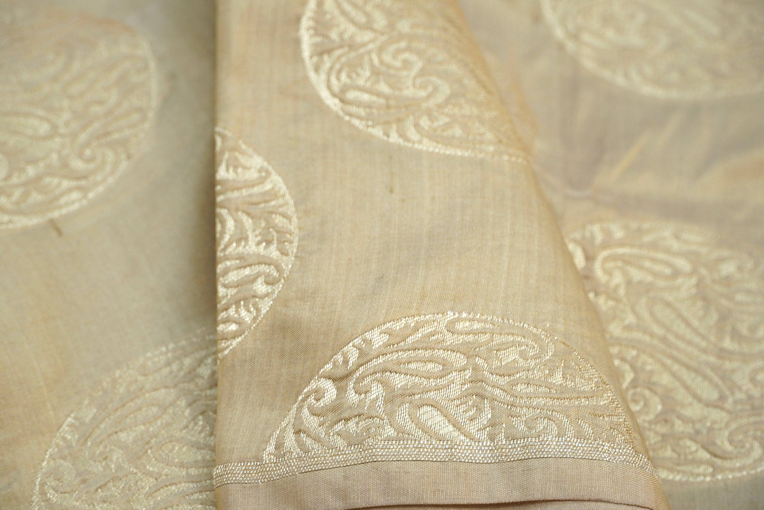 Beige Pure Katan Silk Banarasi Fabric