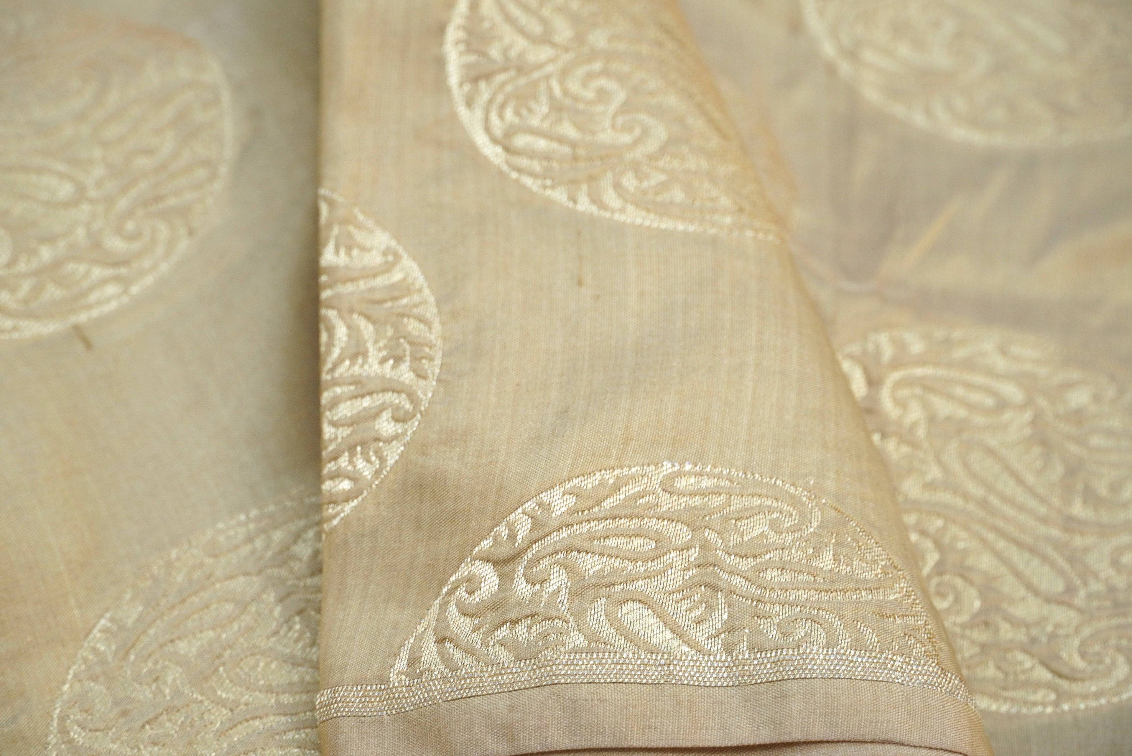 Beige Pure Katan Silk Banarasi Fabric