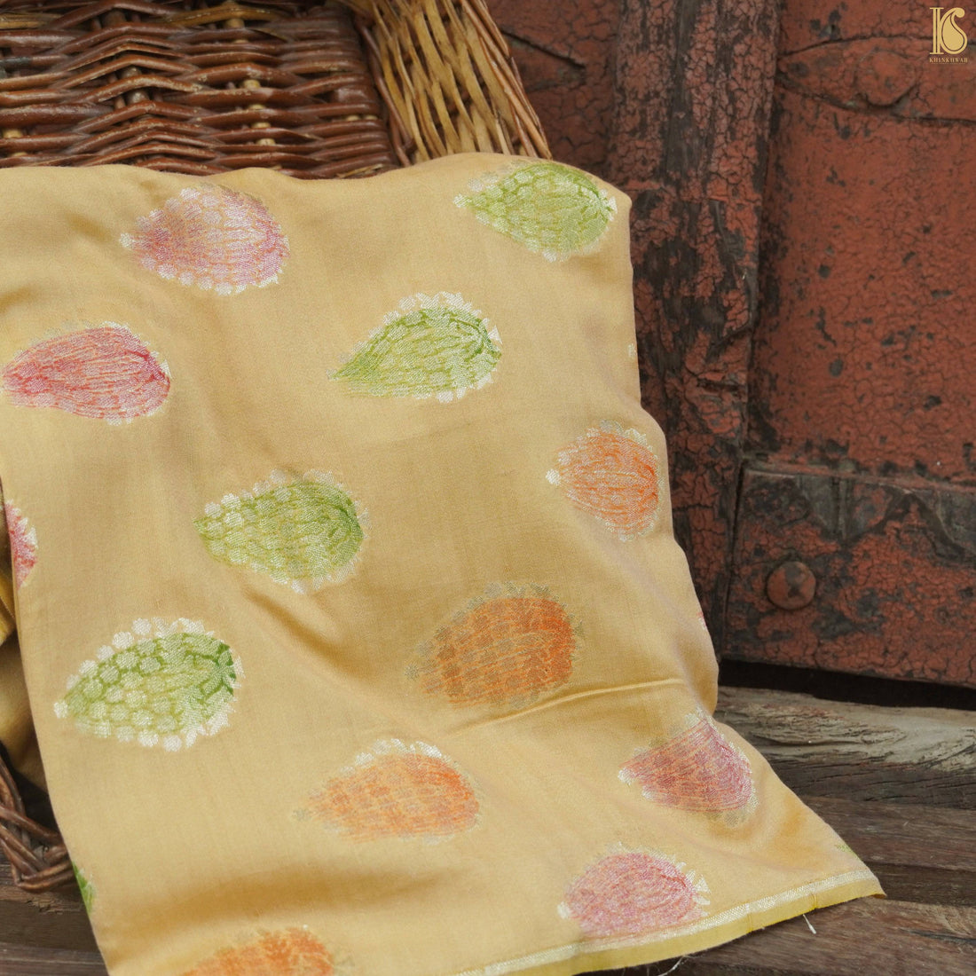 Beige Pure Soft Silk Handloom Banarasi Fabric