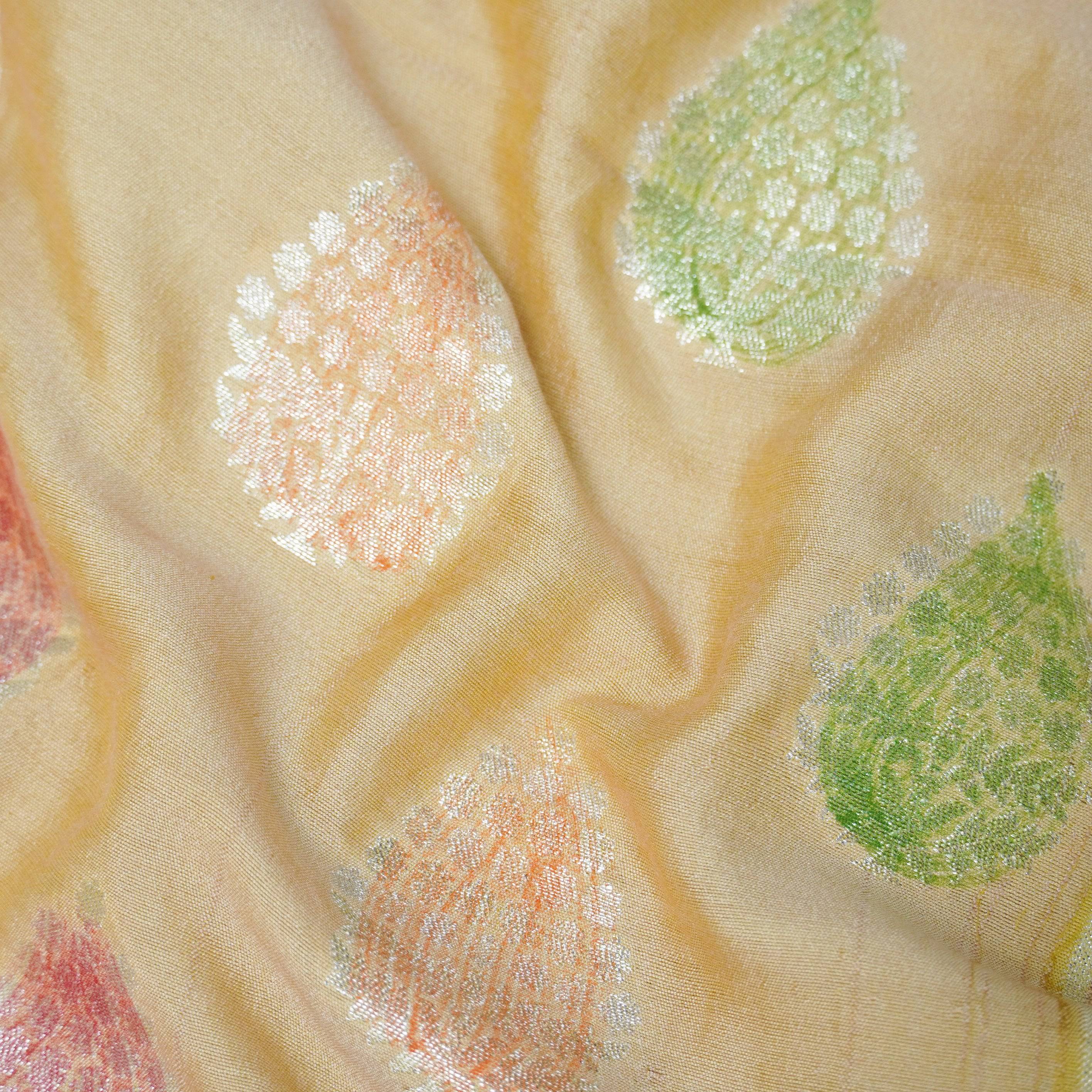 Beige Pure Soft Silk Handloom Banarasi Fabric