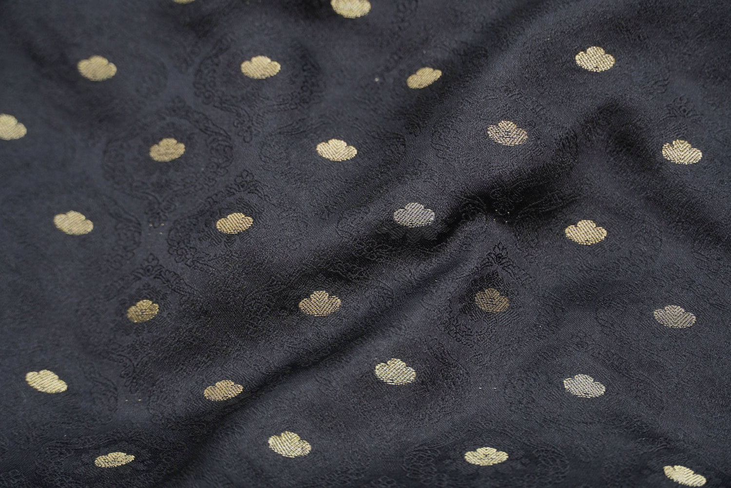 Black Pure Banarasi Silk Handwoven Tanchui Kurta Fabric