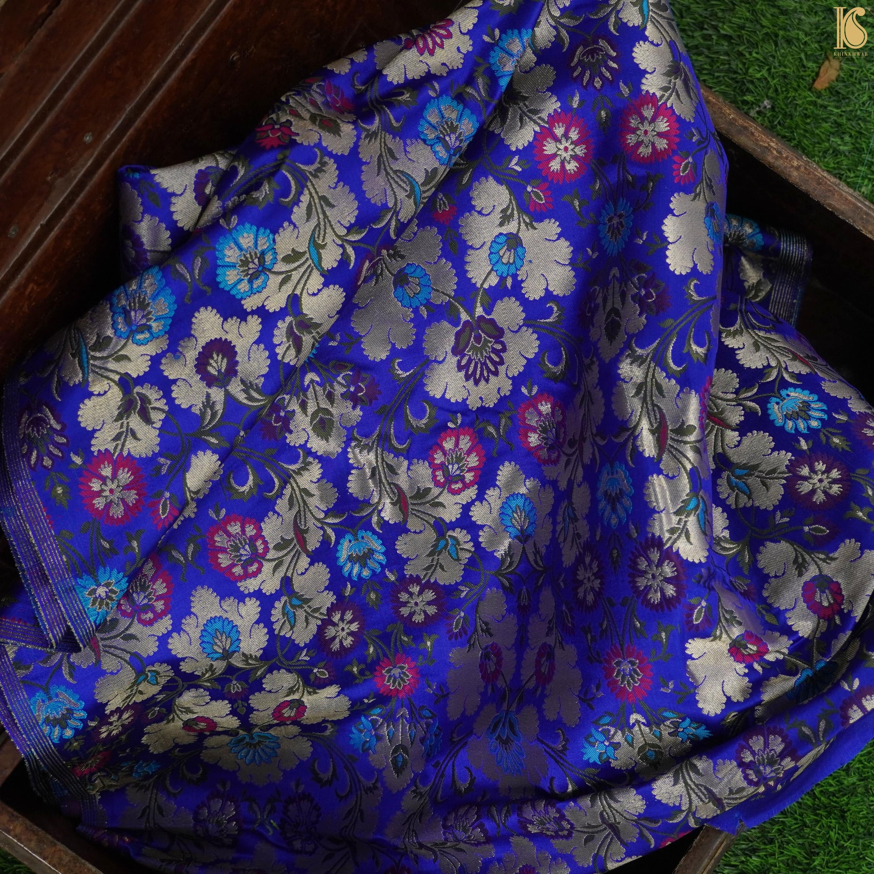 Blue Kinkhab / Kimkhab Brocade Banarasi Fabric