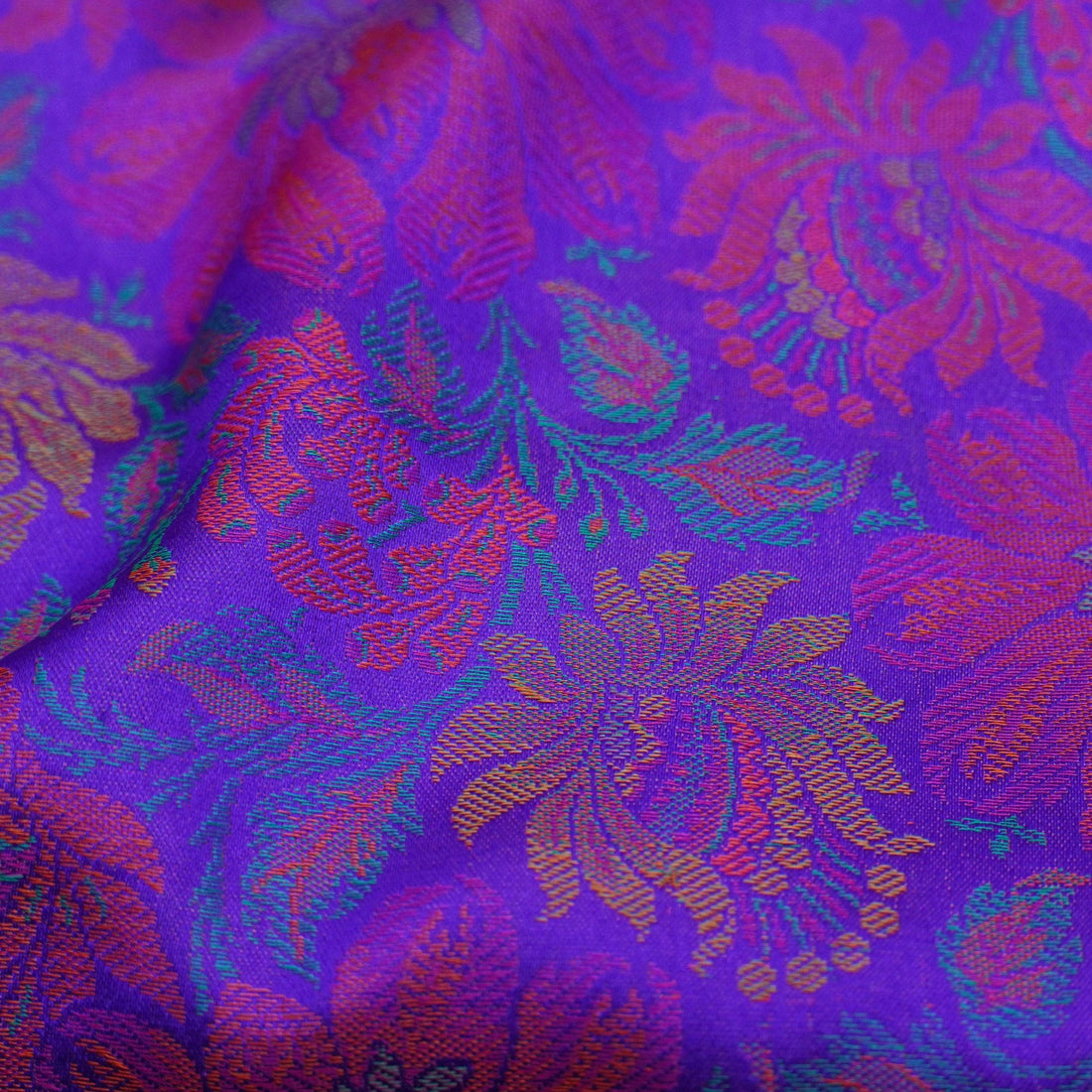 Blue Pure Banarasi Silk Handwoven Tanchui Kurta Fabric