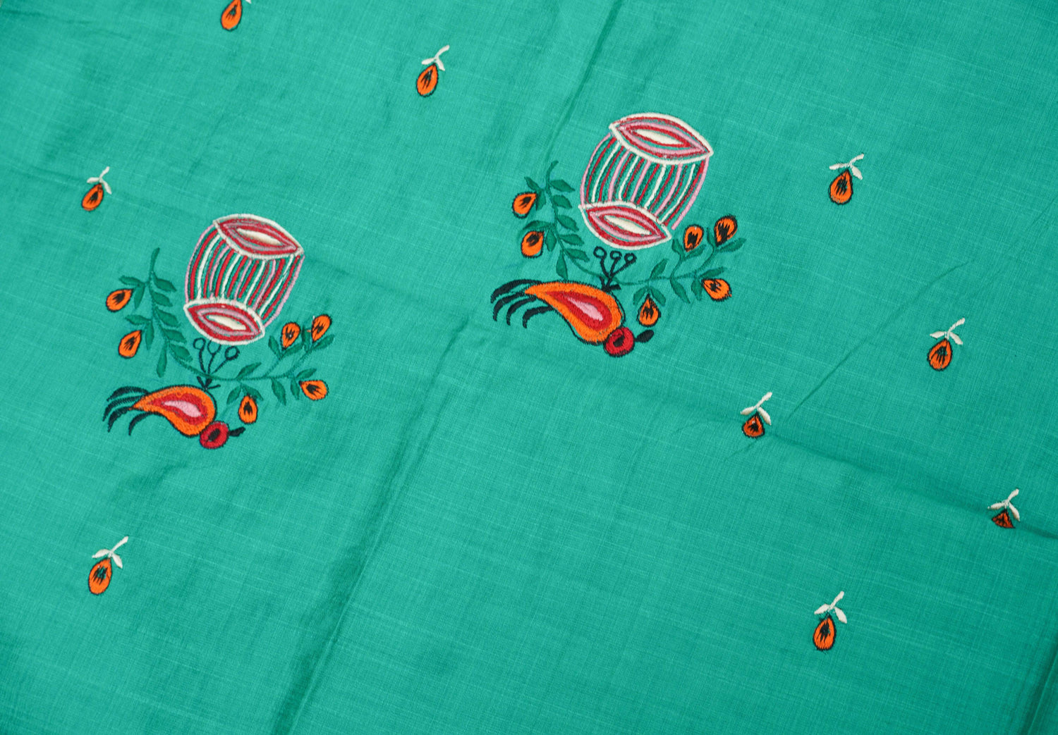 Embroidered Pure Cotton Blouse Green Fabric