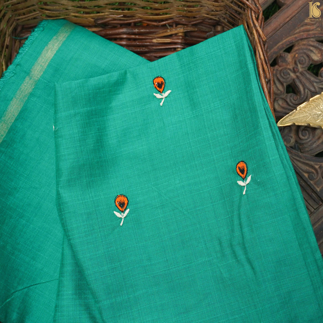 Embroidered Pure Cotton Blouse Green Fabric