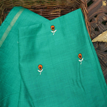 Embroidered Pure Cotton Blouse Green Fabric