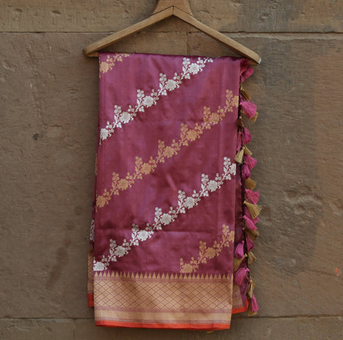 Grape Purple Pure Katan Silk Handloom Banarasi Dupatta